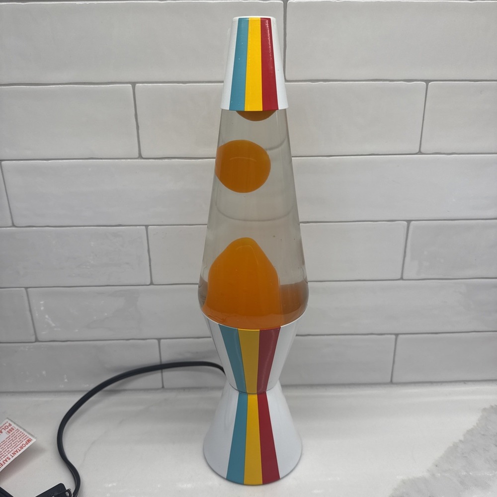 Lava Lamp Orange Wax Clear Liquid White Base & Cap 14.5" Motion Light Lite Retro - Picture 7 of 16